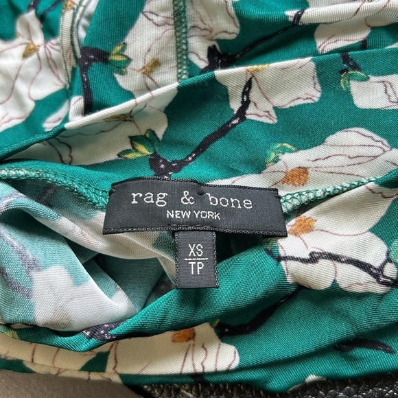 Rag and Bone Sabeen Floral Mockneck Sleeveless Top Green Stretch Slim Fit Sz XS - Picture 10 of 15